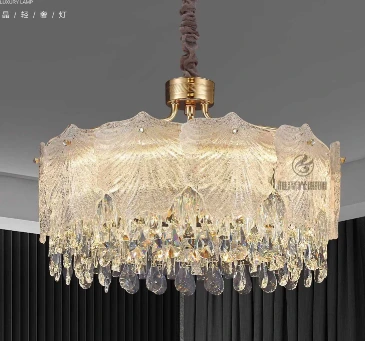 Golden Crystal and Glass Chandelier