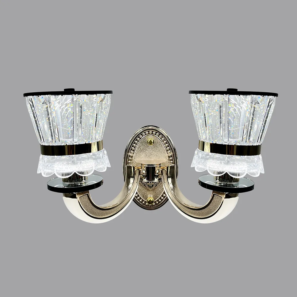 Double-arm Metal Base and Clear Fluted Glass Shades Wall Sconce