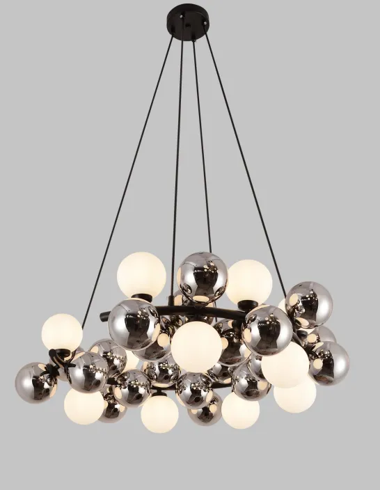 Elegant Modern Chandelier Featuring Chrome & White Glass Globes