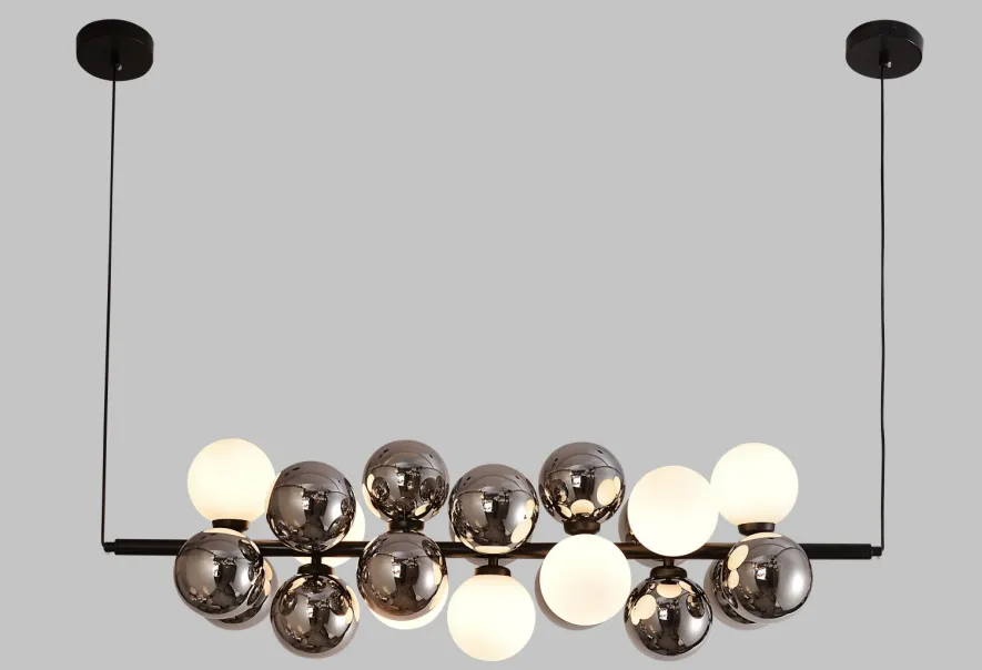 Elegant Modern Chandelier Featuring Chrome & White Glass Globes