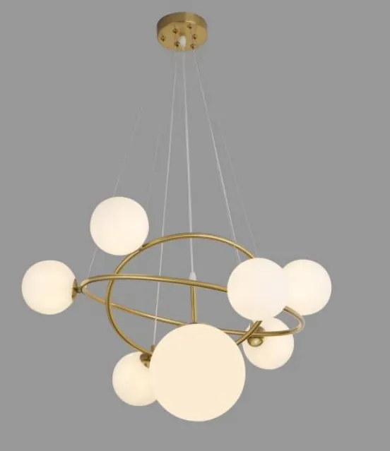 Modern Gold & Milky White Glass Globes  Chandelier