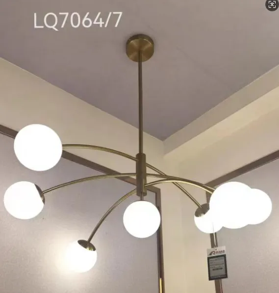 Modern Brass Pendant with White Glass Globes